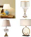 Set Of 2 Gold 22mm Metal Ball Lamp Finials Caps Knobs With Dual Thread Fit For 1/4-27 And 1/8 IP Harp Shades shown on various lamps