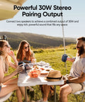 Friends enjoying music with Beach Essentials Bluetooth Speaker With Crystal Clear Sound IPX5 Waterproof at outdoor picnic.