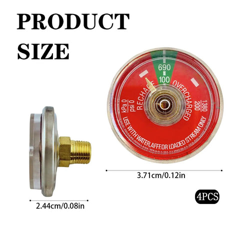 Four Pack Top Shelf Water Fire Extinguisher Pressure Gauge Featuring Badass Stainless Steel Construction And Dead Nuts One Hundred Psi Monitoring Shows Crisp Clear Dial Backed By A Bright Green Safety Zone For Rapid Checks When Quality Gear Matters