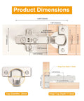 Diagram of 2 Pack Frameless Full Overlay Soft Close Cabinet Hinges With 35mm Cup Adjustable Clip On Plate Nickel Finish Hidden European Hinges