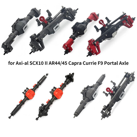 Beefed Up Bevel Gear Set 30/8T For Front And Rear Universal Drives In 1/10 Scale RC Crawlers Hardened Steel Gear Upgrade For Axial SCX10 II AR44 AR45 Capra Currie F9 Portal Axle displayed with axles on white background