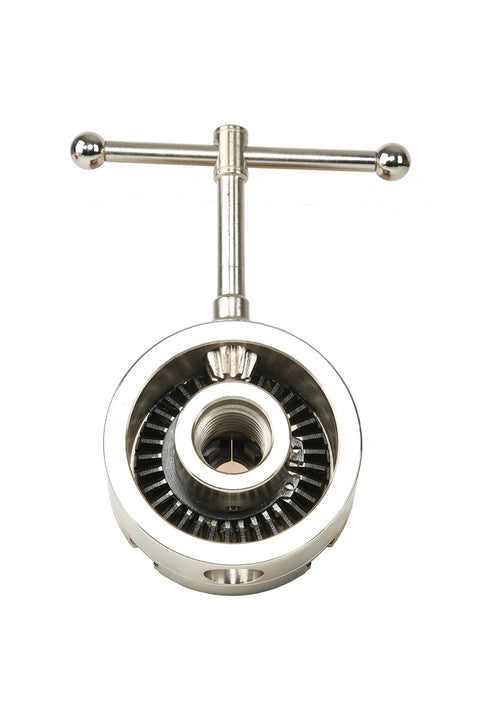 Front view of 3-3/4 Inch 4-Jaw Self-Centering Wood Lathe Chuck With 2 Inch Round Jaw, 1x8TPI To 3/4x16TPI Adapter, nickel-coated body