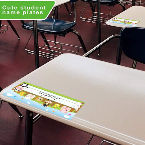 Farm Animal Desk Name Plates for Kids, Back to School Classroom Decor, 36 Pack Primary Students Desk Tags on classroom desks.