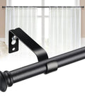 Heavy Duty Curtain Rod Set For Windows 28 To 50 Inches Five Eighth Inch Diameter Matte Black With Brackets Cafe Drapery Rods For Kitchen Bathroom Sliding Doors Farmhouse Living Space showcasing matte black finish and brackets.