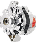 Powermaster chrome GM TPI 100 Amp automotive alternator, front view