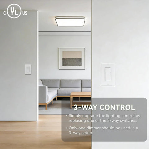 Six Pack Led Dimmer Light Switch Single Pole Or Three Way With Adjustable Min Brightness Skip Neutral Wires For Older Homes Ul Listed White Panel in modern living room.