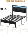 Dimensions of Queen Size Bed Frame With Smart RGB LED Lights And Remote App Control Featuring Over 60000 Custom Colors Quick Charge Hub.