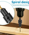 Close-up of Slick 5-Piece Adjustable Countersink Drill Bit Set with Magnetic Extension Holder, spiral design for smooth cutting.