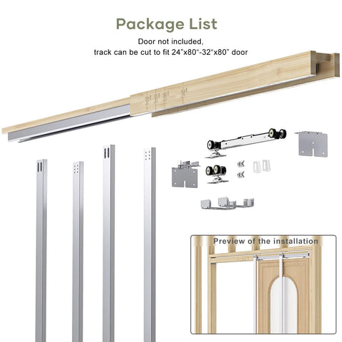 Pocket Door Frame Kit For 24 To 32 Inch Openings With Two Way Soft Close Aluminum Track For 2x4 Stud Walls Concealed Sliding installation preview