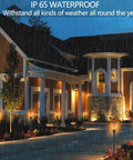 Solar Flame Torch Lights 43 Inch Outdoor Dancing Flames 96 LED Solar Powered illuminating a garden pathway in rain.