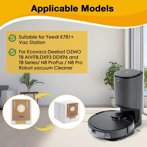 12 Pack Heavy Duty Disposable Vacuum Dust Bags Compatible With K781 Plus Vac Station And OZMO T8 AIVI T8 Series robots displayed