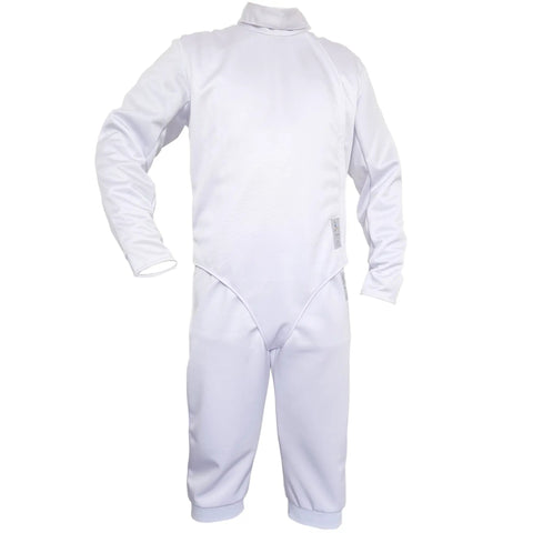 Front view of 350N Fencing Uniform Full Set Pants Jacket Vest For Foil Epee Saber, white, pro-grade fabric, stretch fit for training