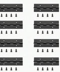 Heavy Duty No Nonsense 4 Inch Continuous Piano Hinges 8 Piece Set Black Steel with screws for cabinets and furniture.