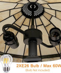 Underside view of Stained Glass Tiffany Style Table Lamp With 2 Lights, showing bulb holders and cream color stained glass shade.