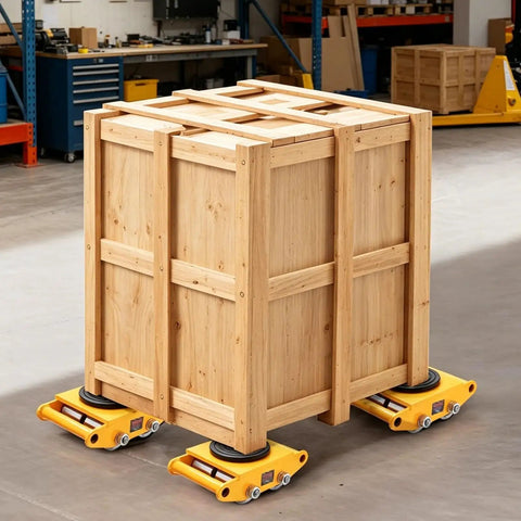 Heavy Duty Equipment Dolly Moving Skate With 360 Degree Turntable under large crate in warehouse