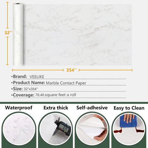 White Gold Marble Matte Vinyl Contact Paper Peel And Stick Self Adhesive Wallpaper For Kitchen Countertops And Bathrooms Waterproof Roll 32 By 354 Inches 78 Sq Ft Easy Install Today For A Quick Home Reno displayed with specs