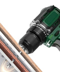 Heavy Duty Cordless Brushless Electric Drill With Metal Ratchet Chuck And 16V Wireless Power Tool drilling into wood.
