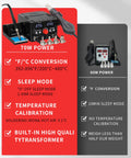 Comparison chart of 2 In 1 Digital Soldering Station Kit With Hot Air Rework, 820W Power, Dual LED Temperature Displays, featuring 70W vs 60W model.