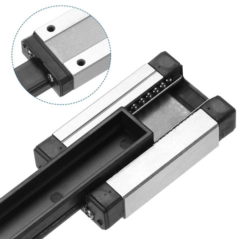 Close-up of MGN12 150mm Linear Rail System With MGN12H Carriage Block And Mini Linear Guide in black for DIY CNC and 3D printers.