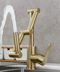 Brushed Gold Pot Filler Faucet 360 Degree Swivel Brass Folding Deck Mount Kitchen Sink Tap with Water Flowing