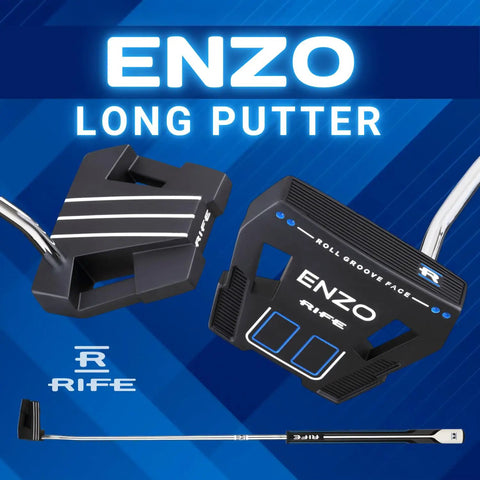 Enzo extra long putter with 38 inch length, 16 inch grip, offset bent steel shaft, high MOI for consistent alignment, golf club.