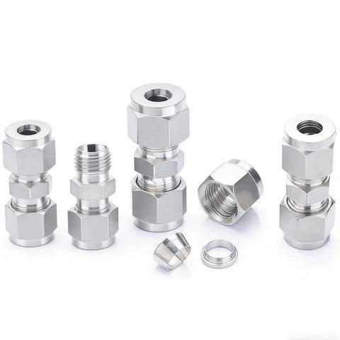 Lophtnix 304 stainless steel compression tube fitting union with double ferrules, 3/8 in. OD x 3/8 in. OD, pack of 2