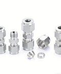 Closmos 304 stainless steel compression tube fittings union set with double ferrules, 1/8 in OD x 1/8 in OD, pack of 2