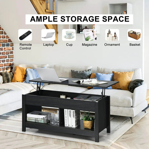 Smooth Ride Lift Top Coffee Table With Secret Stash Black Wood Tea Table For Couch Life Or Home Office Zero Drama Spring Adjustment Lowkey Cool Lounge Setup