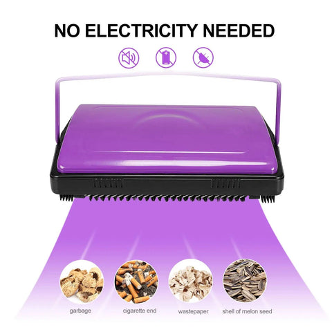 Lightweight Manual Carpet Sweeper And Rug Cleaner Cruises Across Carpets Without Breakin A Sweat Picks Up Pet Hair And Dust Like A Charm For Quick Daily Cleanup Sessions showing a purple and black design with no electricity needed.