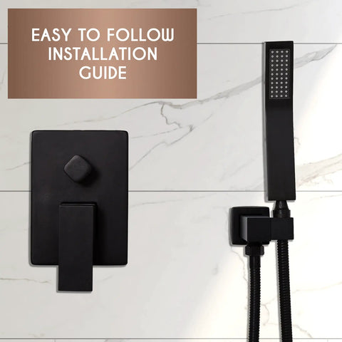 Rain Shower Head With Handheld Spray For High Pressure Waterfall Flow, installation guide and components on marble tile