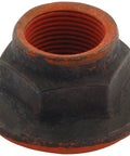 Install This Badass Differential Pinion Nut Straight Onto Your Ford 8.8 Or Standard 9 Inch Differential To Lock Down The Driveshaft Yoke Tight Before Dropping In Fresh Ring And Pinion Gears Tonight. Close-up of a steel differential pinion nut with orange threaded interior.