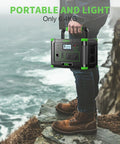 Person holding Portable Power Station 519Wh Solar Generator With 500W Continuous Power And 1000W Peak on a cliff