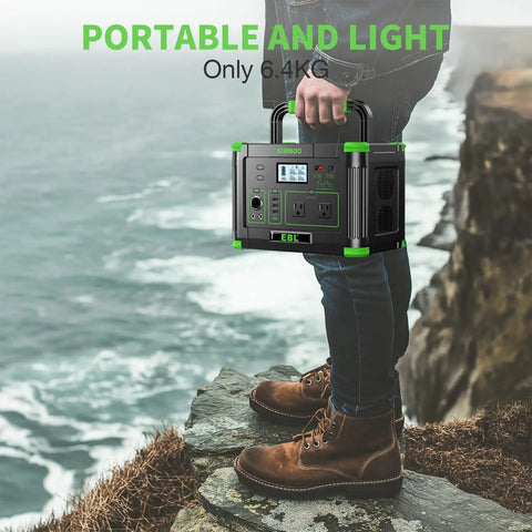 Person holding Portable Power Station 519Wh Solar Generator With 500W Continuous Power And 1000W Peak on a cliff