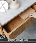 Image of an open dresser drawer with a hand pulling out a book, featuring Stainless Steel Drawer Slide Rail 16mm Wide 200mm Two Section Cabinet Track Glides.