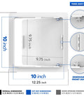 Top Shelf 10X10 Drywall Access Panel For Ceiling Or Wall With Smooth White Cover dimensions showing cut out dimensions and removable door.