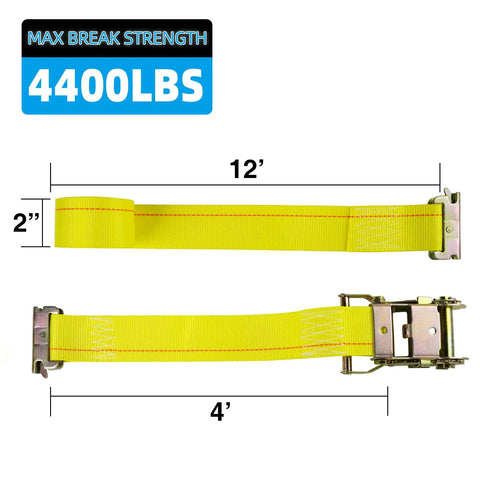 2-Inch By 12-Foot E Track Ratchet Straps 10 Pack Beefy Heavy Duty Cargo Tie Downs With 4400Lbs Breaking Strength Yellow