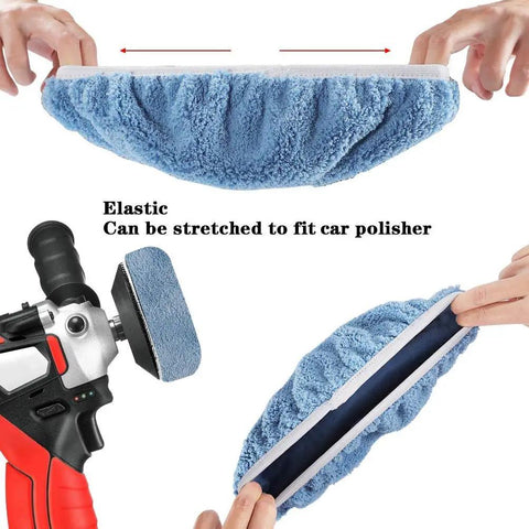 9 To 10 Inch Buffer Waxer Bonnet Set Polishing Pads Kit With Microfiber Coral Fleece And Woolen For Orbital Polisher shown fitting