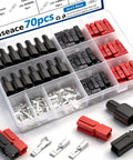 70 Pcs 15 Amp 30 Amp 45 Amp Quick Disconnect Power Connectors Kit With PVC Covers For 1.5 To 6 mm Wire 20 To 10 AWG Includes Red And Black Housings Durable.