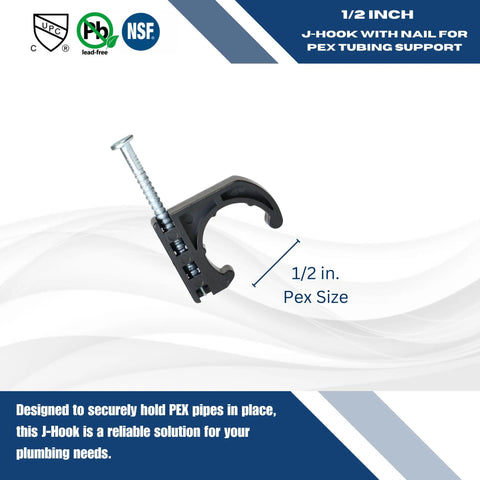 J Clamps For 1/2 Inch PEX Copper CPVC Tubing With Nail Tube Talons Pack Of 100 For Quick Easy Install And Quiet Plumbing