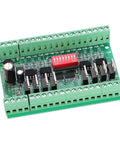 8 Channel NPN and PNP to NPN Level Converter Module For 5V And 24V Signals, circuit board with optocoupler isolation, green terminal blocks.