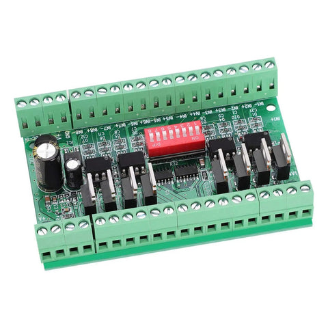 8 Channel NPN and PNP to NPN Level Converter Module For 5V And 24V Signals, circuit board with optocoupler isolation, green terminal blocks.