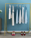 Heavy Duty Industrial Gold Tone Clothes Rail With Tough As Nails Pipe Display Rack For Bedroom Or Closet, Coat And Garment Organizer, 100 Cm By 40 Cm By 130 Cm, Durable Metal Stand For Drying And Storage.
