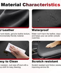 Material characteristics of Lexus NX Center Console Cover Waterproof PU Leather Armrest Pad featuring PU leather, waterproof, easy to clean, scratch resistant qualities.