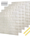 White 3D Brick Wallpaper Roll Set for Walls, Faux Brick Textured Stickers with Cutters and Blades, Dope Peel and Stick Backdrop