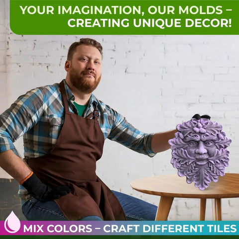 Man holding Face Tree Planter Mold For Concrete Gargoyle Garden Gnome And Green Man Face Plaque DIY Cement Molds Reusable Outdoor Yard Decor
