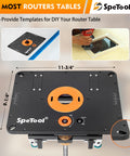 Beefy Heavy Duty Aluminum Router Lift Kit For 1.25 HP 2.25 HP And 3.25 HP Routers Pro Grade Router Table Lift System shown in use