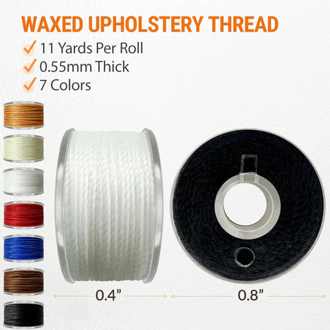 Waxed upholstery thread spools, 11 yards per roll, 0.55mm thick, 7 colors for Heavy Duty Sewing Needles Set With Waxed Thread Spools.
