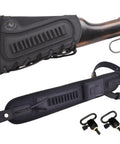 Buffalo Hide Leather Rifle Buttstock With Matching Gun Sling Beefy Non Slip Canvas Cushion Heavy Duty Stitching Fits.22 LR.17 HMR.22 Mag Black Leather And Canvas
