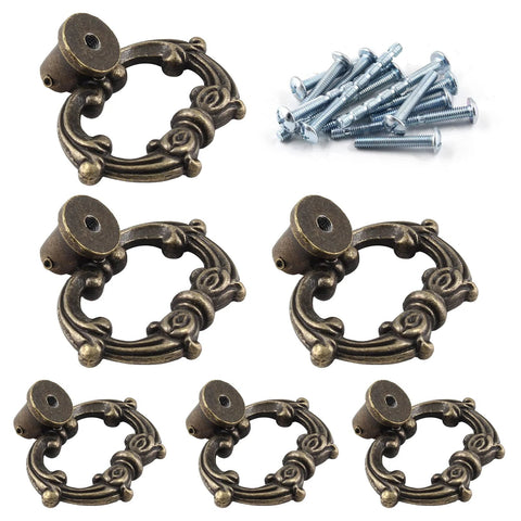 Antique Bronze Drop Ring Cabinet Pulls Set Of Six Heavy Duty Zinc Alloy Drawer Pulls For Kitchen Cabinets And Dressers Rustproof Corrosion Resistant Ring Diameter 49 Millimeters Length 32 Millimeters Mounting Hole 14 Millimeters Includes M4 Screws