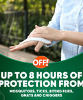 Person using Deep Woods Mosquito And Insect Repellent Wipes With 25 Percent DEET For Up To Eight Hours Of Protection outdoors
